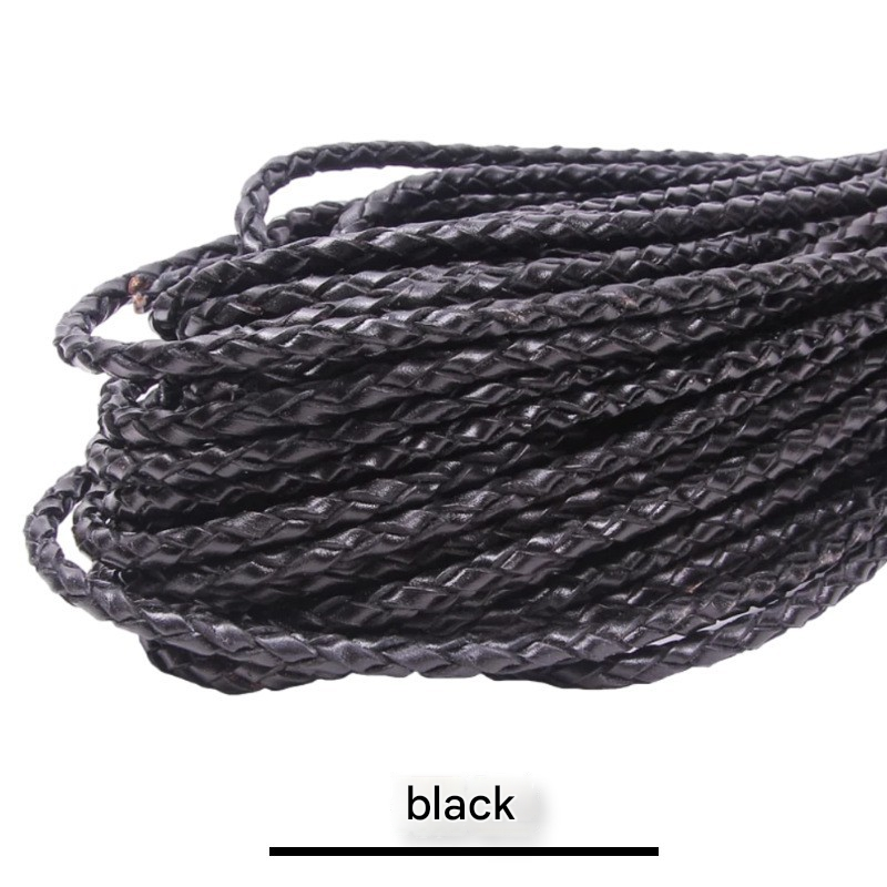 Cuero genuino trenzado de cuatro hilos negro