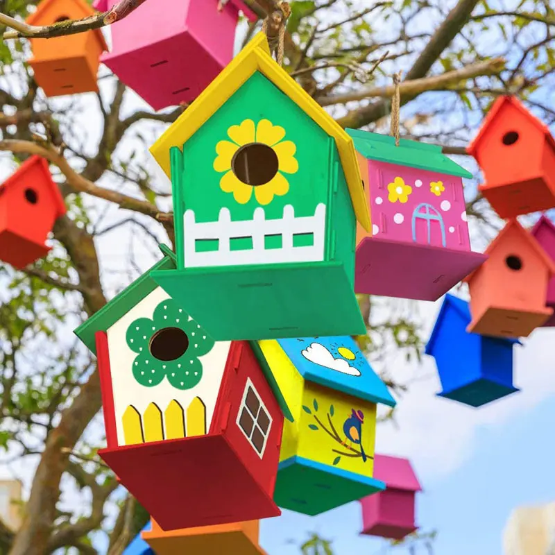 New factory direct sales decorations for home DIY hand-painted bird house wooden gifts kids diy painting wooden craft