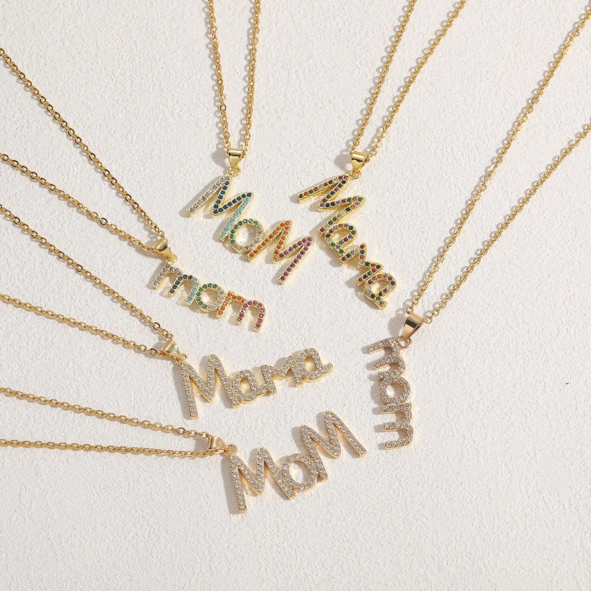 Cadena de acero inoxidable para el día de la madre, colgante con letras chapadas en oro real de 14 K, collar para mamá, joyería de moda