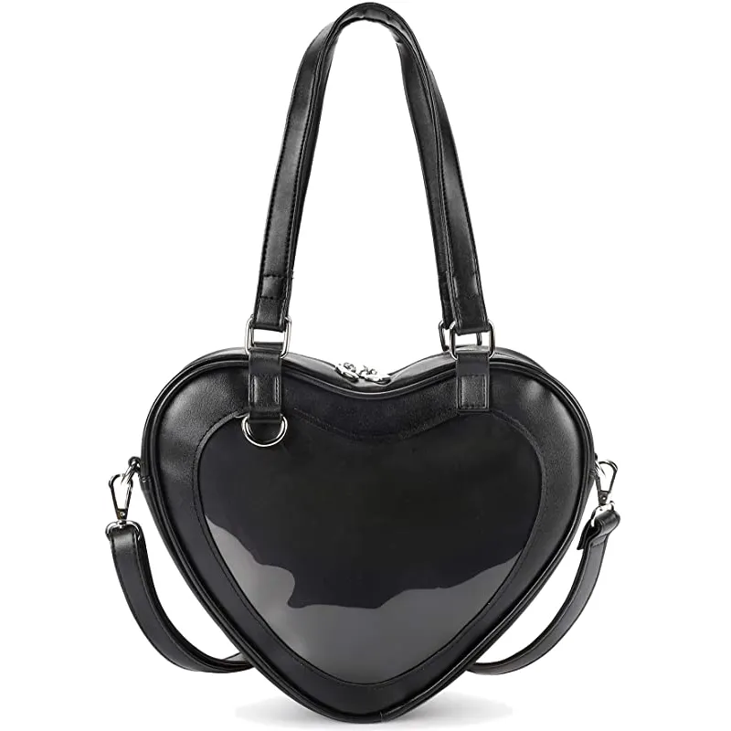 OEM Fashion Black PU Leather borsa a forma di cuore donna Sling Crossbody borsa a tracolla Messenger Tote Bags Custom Ita Bag