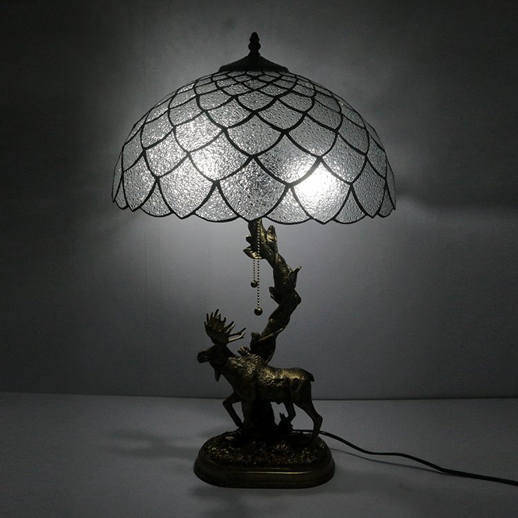 LongHuiJing 16 Inch European Retro Style Tiffany Table Lamp with Clear Stained Glass Lampshade