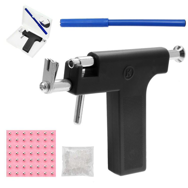 Pistolet à oreilles noir + 98 clous d'oreilles + bouchons d'oreilles