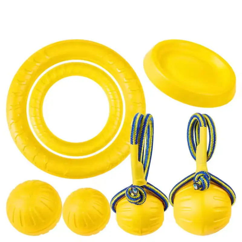2024 ucuz fiyat sarı Bite dayanıklı EVA köpük yüzen uçan disk halka halat topu eğitim Pet köpek oyuncak