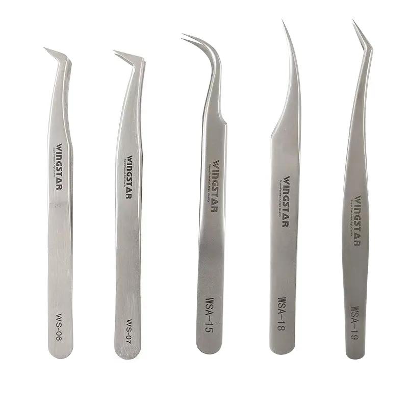 2023 New Style Wholesale Stainless Steel Fine Quality Eyelash Tweezer Sets Straight and Curved Tweezers