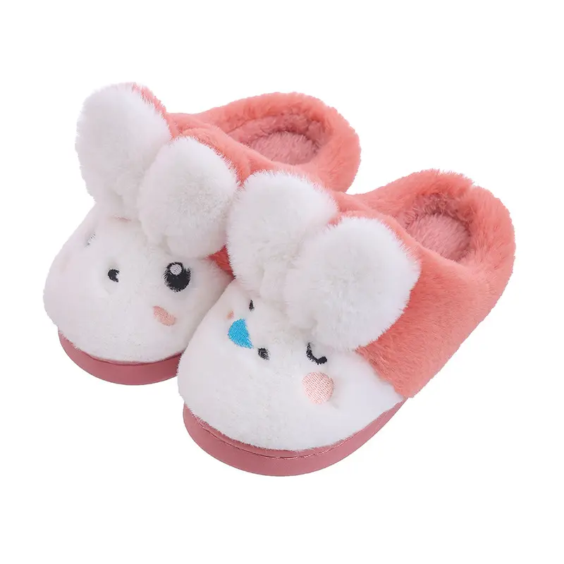 Boys and girls indoor soft-soled non-slip cute bunny cartoon warm plush slippers