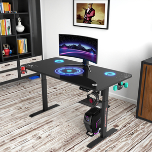 Escritorio de juegos industrial Pipe-Frame con mesa de hormigón desgastado y pies de nivelación ajustables - Product Image 1