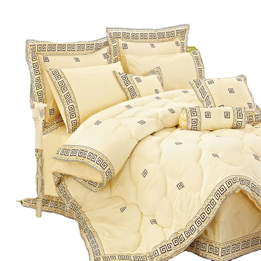 KOSMOS biancheria da letto Polycotton ricamo trapunta biancheria da letto di lusso all'ingrosso Set soggiorno poliestere tessuto 40 pianura geometrica 8 pezzi