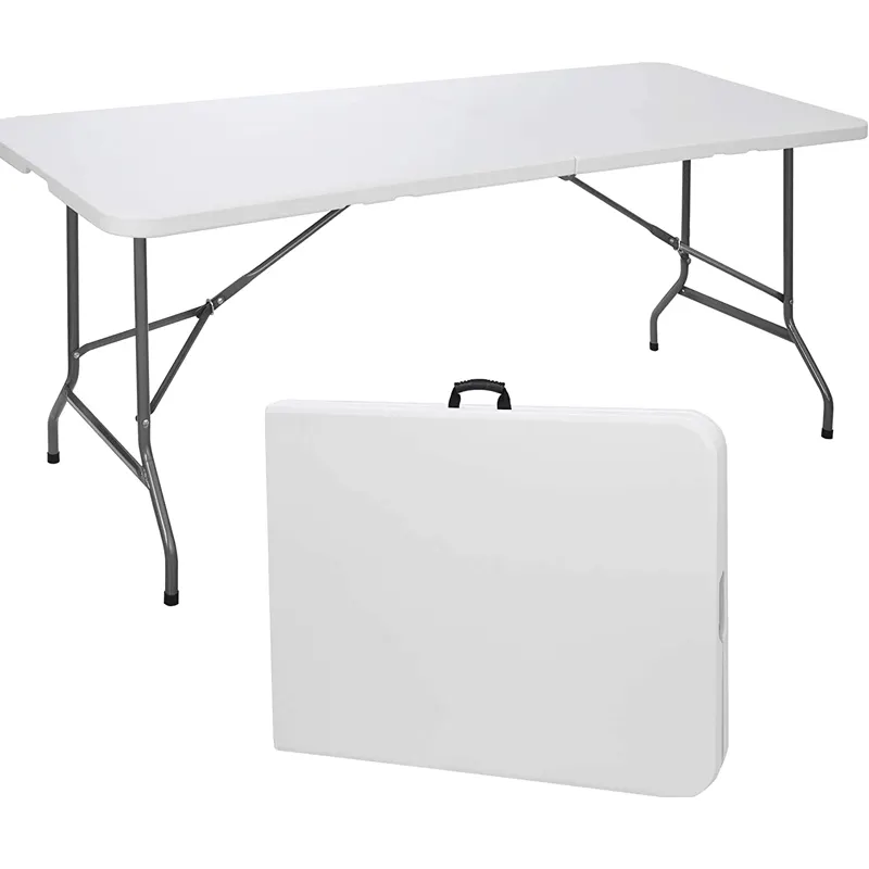 Tavolo pieghevole con piedini in metallo con piano in plastica da 180cm per eventi di feste al coperto e all'aperto