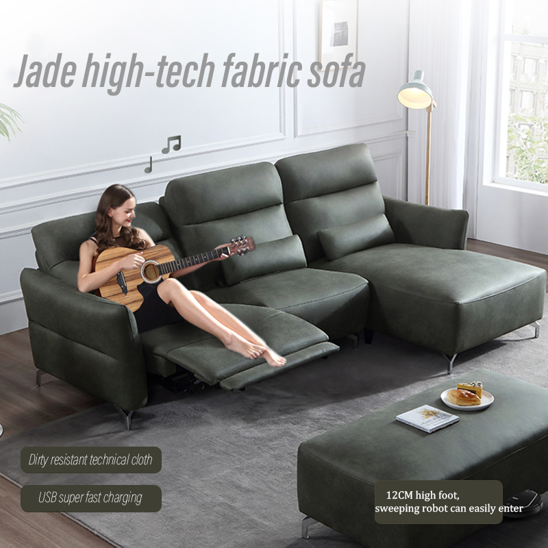 Fabric  L shape power recliner sofa  with ottoman and USB charging port for living room use