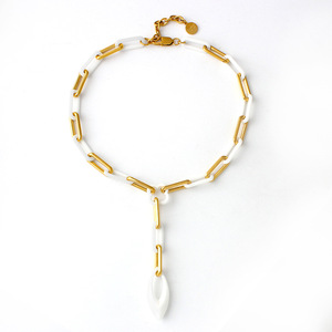 GP White Ceramic Cuban Necklace Link <strong>Chains</strong> Non Tarnish Original Design Titanium Steel Geometric Hip-hop <strong>Chain</strong> Wholesale