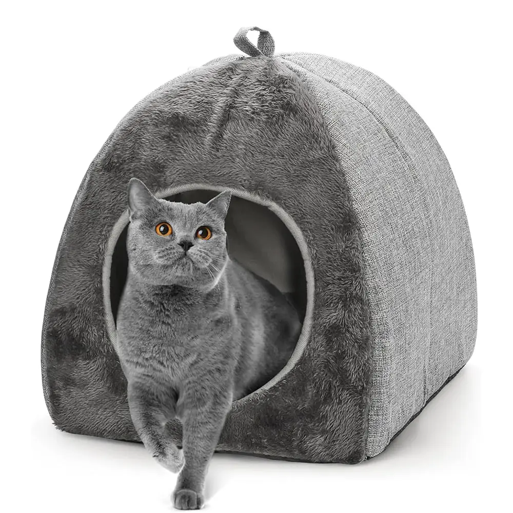 Katlanabilir kediler 2 in 1 ev çıkarılabilir yastık mağara çadır kendini isınma yavru köpek yatağı yumuşak yıkanabilir kedi yatak çıkarılabilir evcil hayvan yastığı