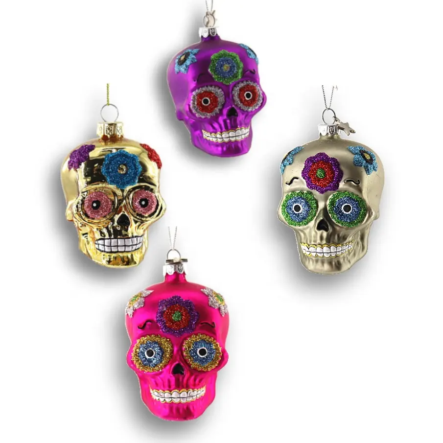 Line Up Ornaments Halloween Products Hand Blown Colorful Skull Glass Halloween Glass Ornaments Christmas Tree Decorations