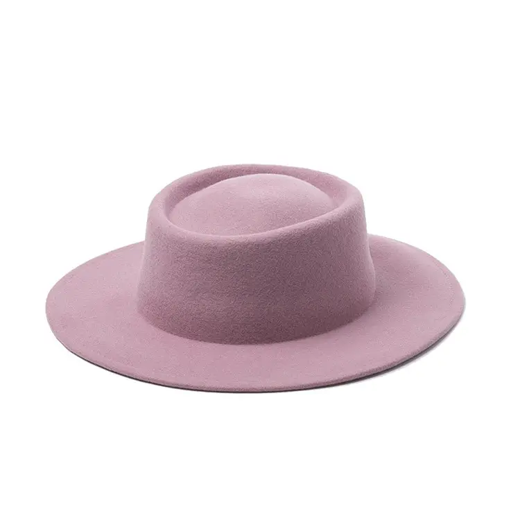 X1265 Unisex lana Fedora sombreros de ala ancha nueva moda anillo Simple de lana sombrero de forma cóncava de fieltro tapas