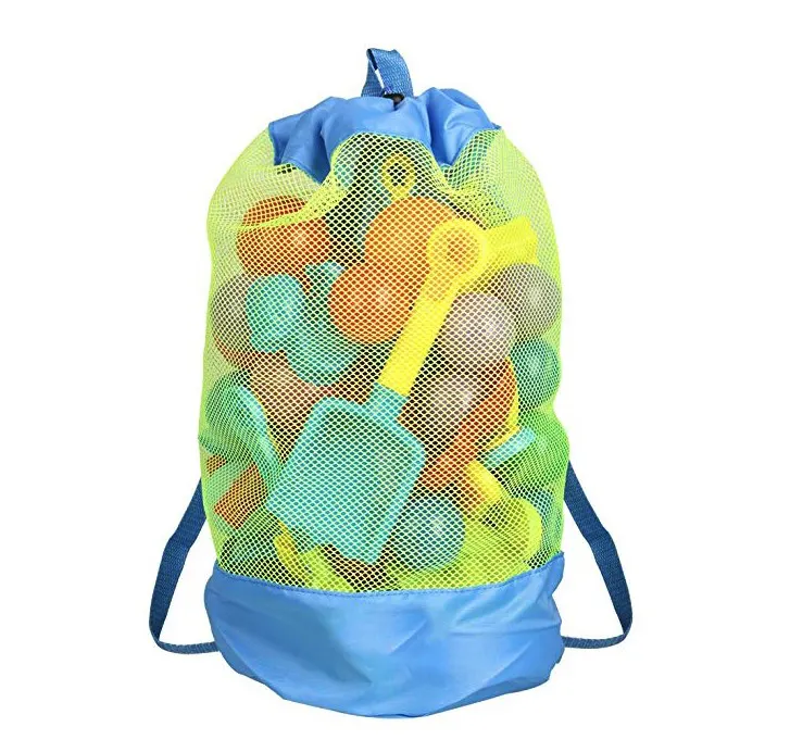 Bolsa grande de playa de malla, mochila de playa con cordón, juguetes de natación y piscina, bolsas de almacenamiento, bolsa transparente con cordón