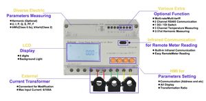 Three <strong>Phase</strong> ADL3000 kWh RS485 and Infrared LCD Display Harmonic Smart Energy Meter with Spilt Current <strong>Transformer</strong> - Product Image 5