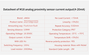 Industrial Equipment <strong>0</strong>-10V M18 Flush Mount <strong>Analog</strong> Voltage <strong>Output</strong> Normally Open Inductive Proximity Switch <strong>Sensors</strong> - Product Image 6