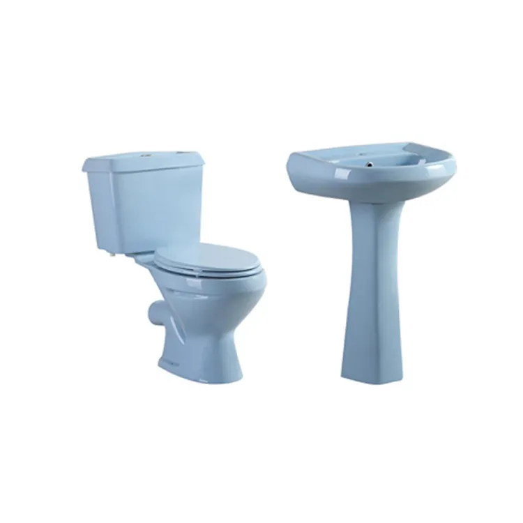 Conjuntos de banheiro de duas peças mais baratos África Índia cor azul rosa Banheiro ao ar livre WC Conjuntos de bacia de pedestal
