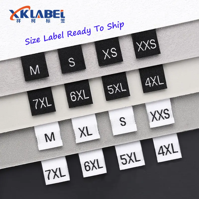 S M L Xl Xxl Nek Label Print Logo Kleding Tags Custom Stof Center Fold Geweven Kledingstuk Maat Labels Voor Kleding