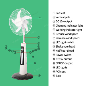 Compatto GD919 ventilatore solare con 16 pollici lame 12V batteria uscita <span class=keywords><strong>USB</strong></span> luce LED telecomando e 10W pannello solare