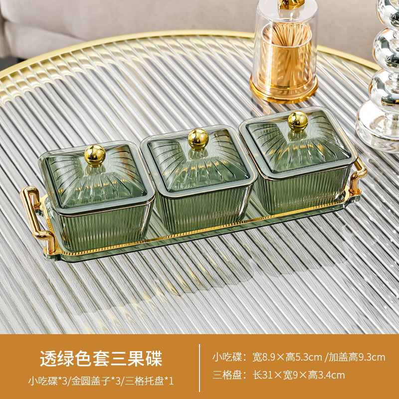 Fruit green square three-compartment dish with lid PS