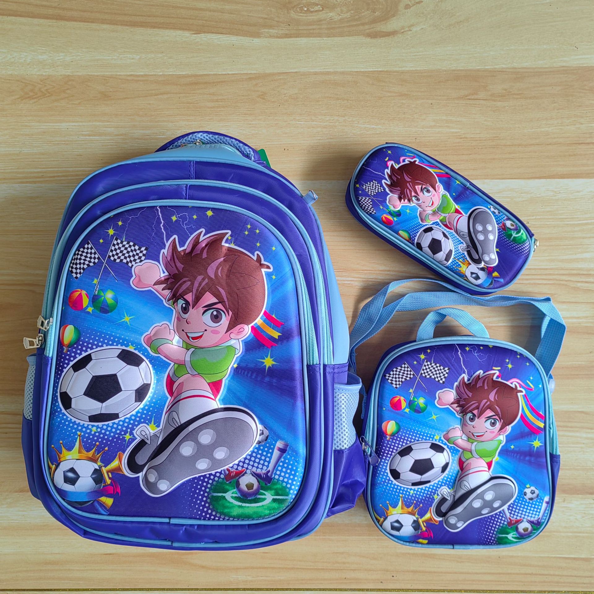 Three-piece set-sky blue soccer boy
