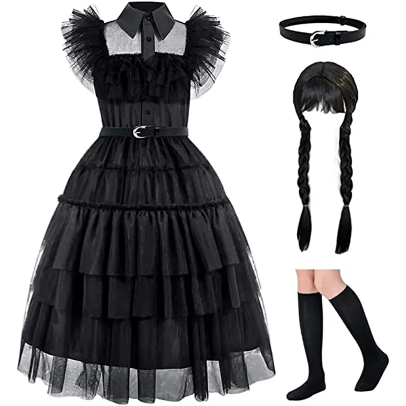 Black Wednesday costume TV Movie Halloween Cosplay Party Dress Wednesday costume girls dress for Kids Addams Dress For Girls