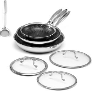 ノンスティックフライパンセット8 10および12インチハイブリッド無毒フライパンスキレットふた付き食器洗い機オーブンセーフ誘導対応 - Product Image 1