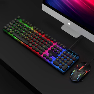SHIPADOO D500 Zwart/Wit Bedraad RGB Gaming Toetsenbord en Muis <span class=keywords><strong>Combo</strong></span> Ergonomische Punk-stijl Caps Set voor Desktop Gamers - Product Image 2