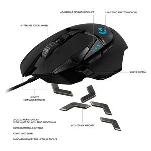 罗技G502英雄16000DPI有线游戏鼠标原装3D风格和USB连接 - Product Image 3