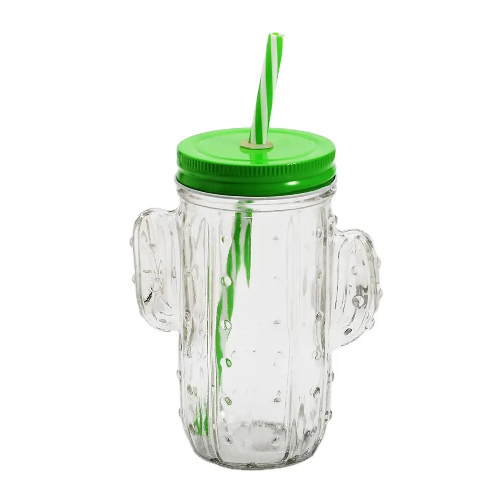 Hoge Kwaliteit Glas Kruik Met Handvat Stro En Deksel Drinken Glazen Pot Groothandel