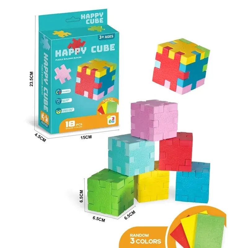 Samtoy 18 PCS Diy Assemble Cubo Mágico Colorido Empilhamento Blocos Crianças Puzzle Jogo 3D Espuma EVA Blocos de Construção para Crianças