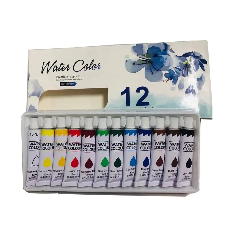Set perlengkapan seni cat akrilik, 12 warna tidak beracun tahan air permanen DIY seni perlengkapan seni, Kit pemula sempurna untuk lukisan cat air
