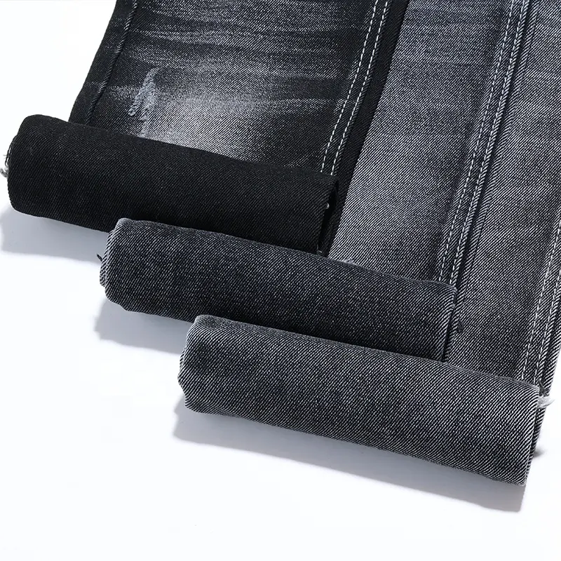 Tessuto Denim di cotone 75% Twill destro nero a doppia faccia per Jeans 12.5Oz tessuto Denim di alta qualità all'ingrosso