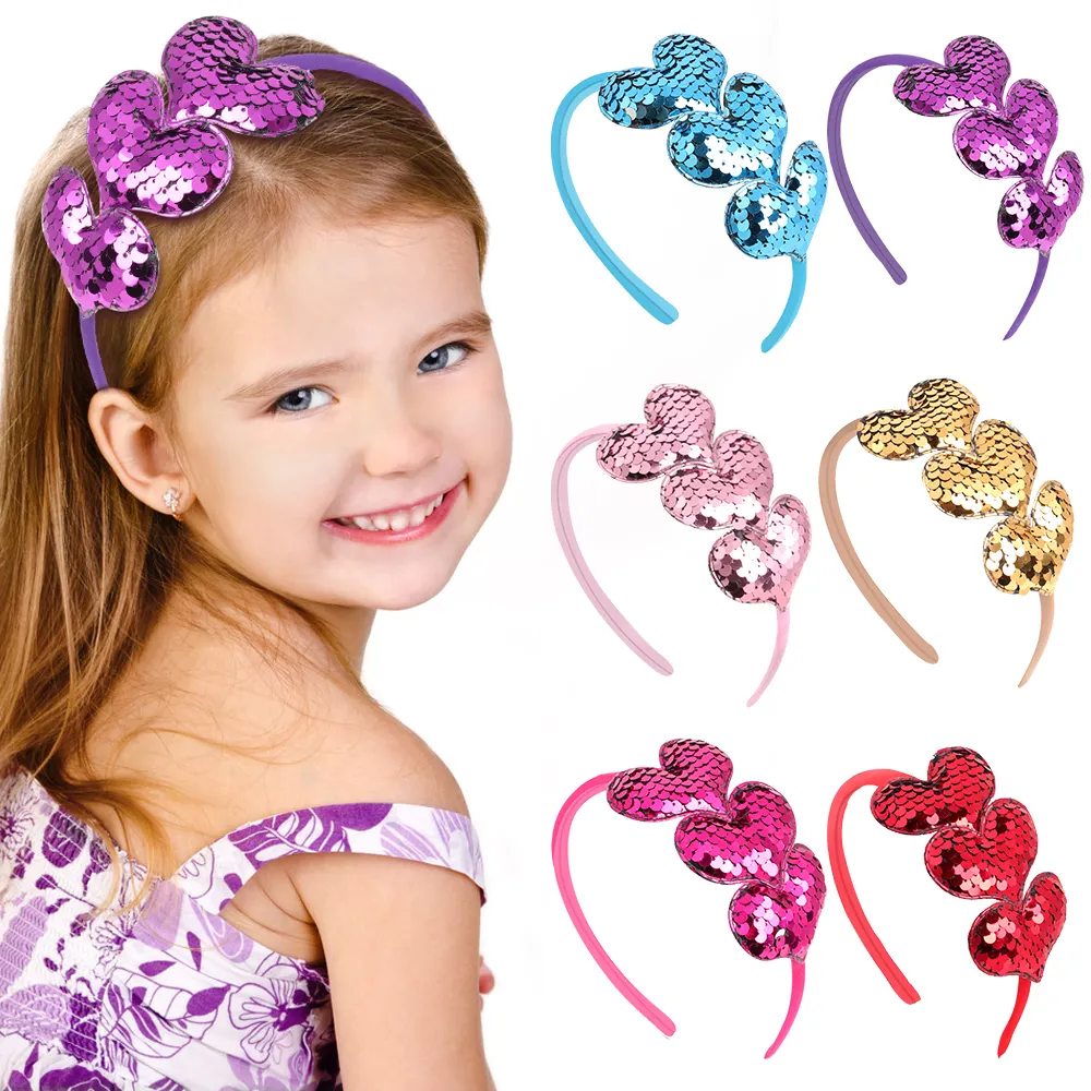 Diadema con lazo de lentejuelas y corazón para niña y niño, accesorios para el cabello para niña, cintas para el pelo