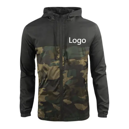 OEM özel Logo sonbahar boş kapşonlu Mesh nefes açık su geçirmez ceket Mens Camo rüzgarlık ceket giymek