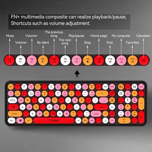 Juego de ratón y teclado inalámbrico Office Girl Punk Round Keycaps Retro Cute Gaming Keyboards Mouse 105 Keys Accesorios de computadora - Product Image 3