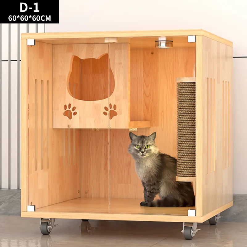 2023 नई डिजाइन बड़े अंतरिक्ष के साथ बिल्ली scratching बोर्ड लकड़ी बिल्ली घर के लिए लकड़ी बिल्ली पिंजरे पालतू