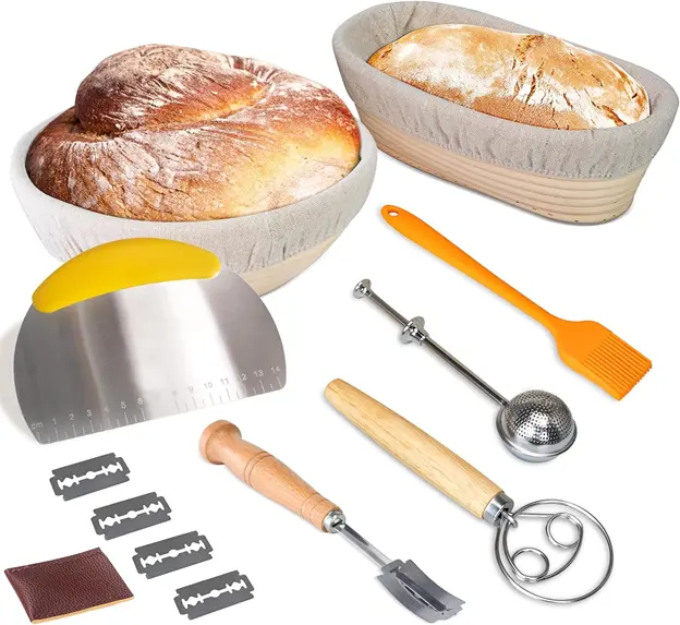 Kit de fabrication de pain rond ovale en rotin d'Indonésie paniers à pain au levain et fournitures de cuisson avec doublure en lin