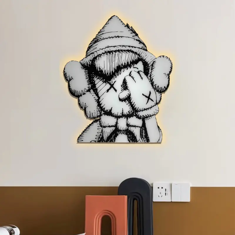 JZ-Luz Led 3D de lujo para decoración de habitación de niños, cuadro de arte de pared, cuadro iluminado, pintura fluida de osos