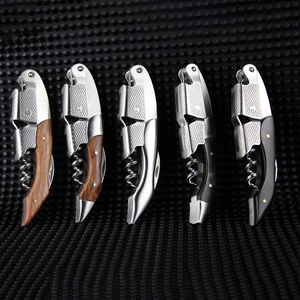 3-in-1 paslanmaz çelik Deluxe tirbuşon açacağı ahşap kolu manuel şarap anahtar şişe açacakları folyo kesici için garson Sommelier - Product Image 1