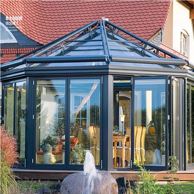 Al aire libre modular casa verde, de corte térmico, precio de fábrica de aluminio terraza acristalada