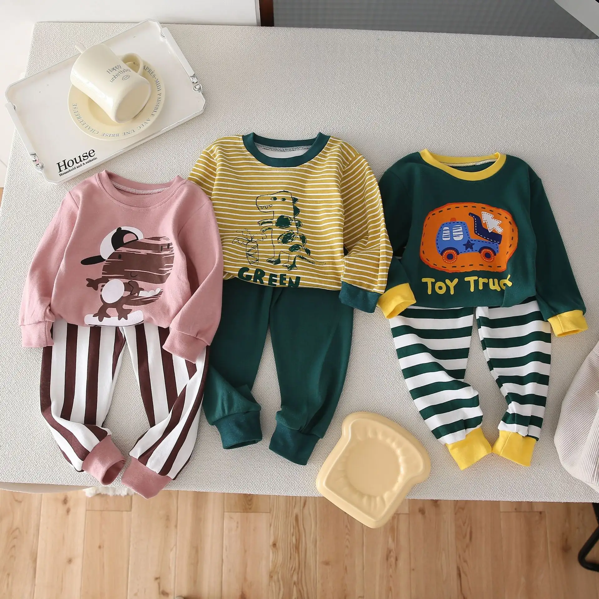 Pakaian bayi katun berkualitas baik, set pakaian bayi 2 potong harga murah