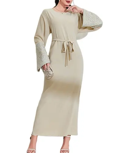 2024 Stock DE FÁBRICA DE Oriente Medio musulmán de lujo elegante cárdigan bordado vestido con cinturón