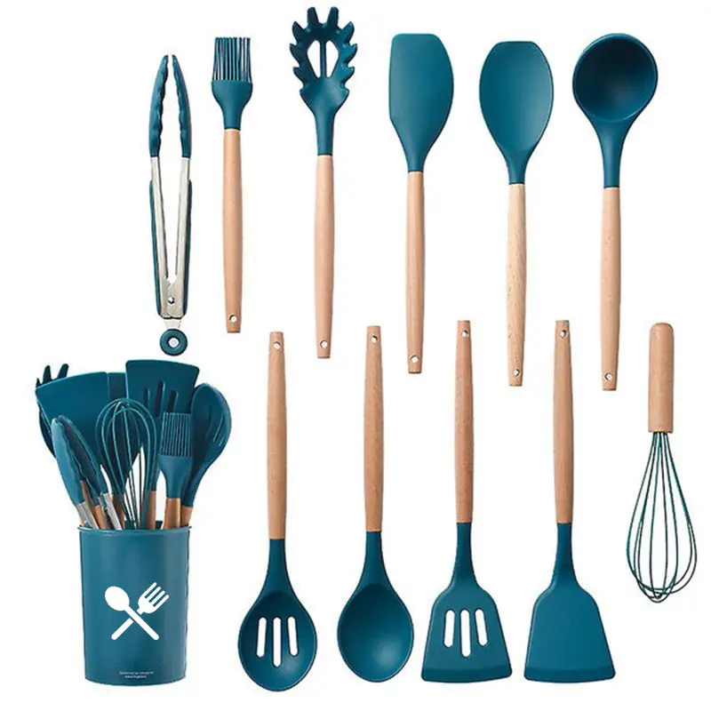 Offre Spéciale ustensiles de cuisine Silicone Turner Louche Spatule Fouet Cuillère Brosse Accessoires de cuisine