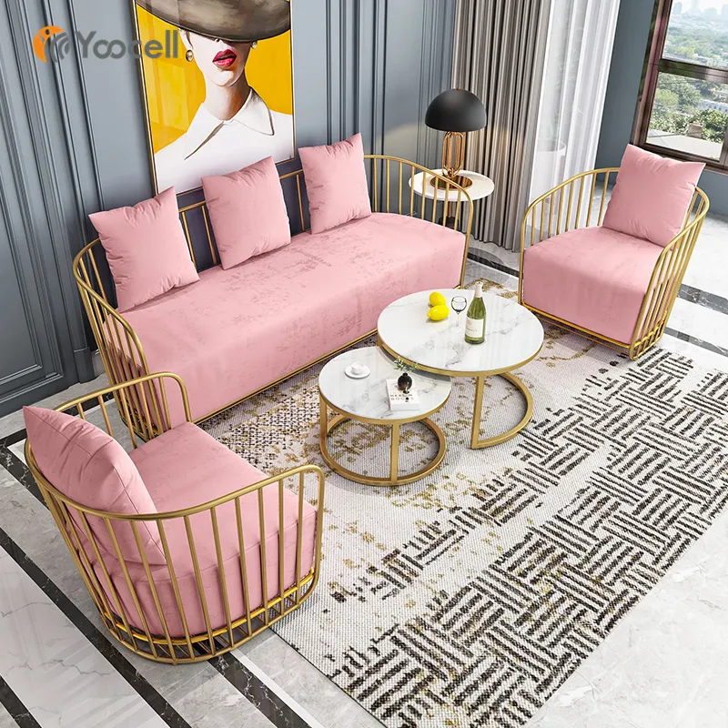 Yoocell gold frame ricevimento di mobili di attesa del cliente divano sedia per il salone del chiodo salone di bellezza