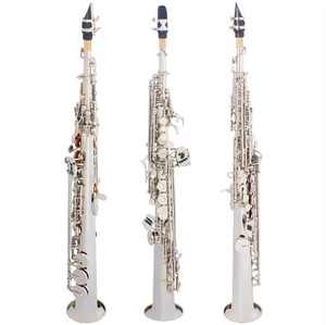 シルバーBb木管楽器シェルキーカーブパターンソプラノサックスサックスボックス付き - Product Image 3