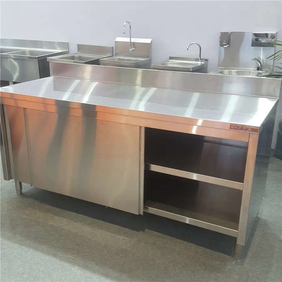 Nuevo diseño, buena calidad, mesa de armario de cocina, armario de acero inoxidable, mesa de armario de acero inoxidable