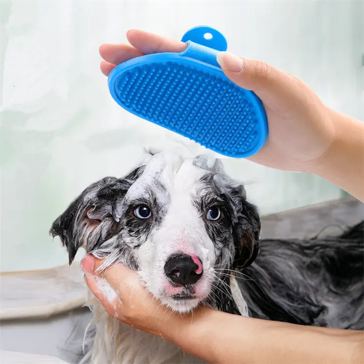 Ovelty-cepillo de baño para perros, depurador de silicona suave para masaje de mascotas, cepillo de baño para perros