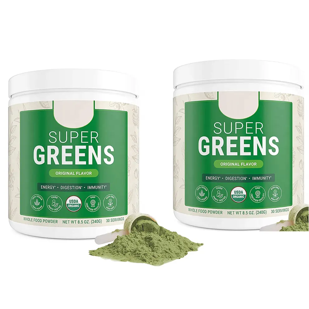 Пищевые добавки фирменной марки, суперзеленый органический порошок для веганов с ферментами спирулины для пищеварения