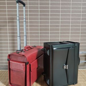 パイロット大容量2輪ヴィンテージPUレザートラベルバッグトロリーラゲッジ業務用